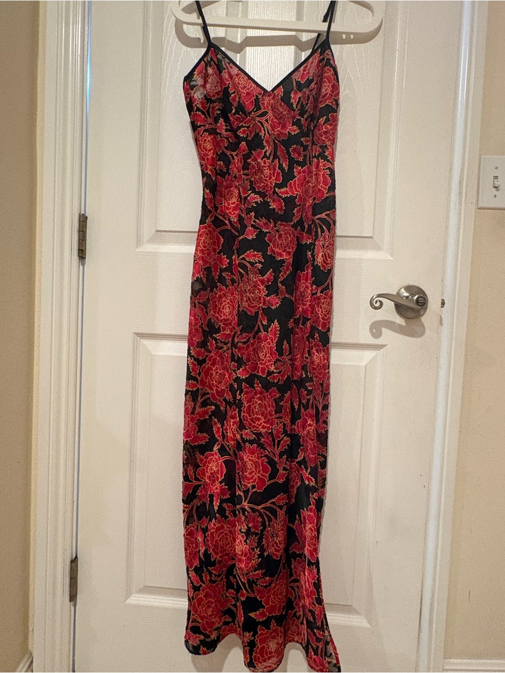 Like new victoria’s Secret gold tag floral sheer maxi slip dress w/ high slit